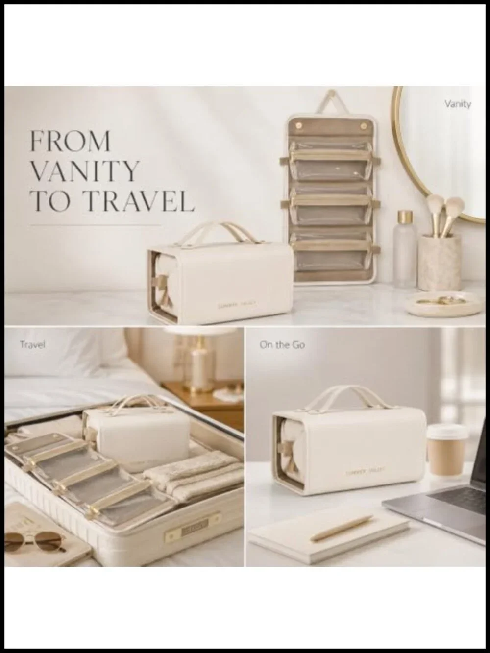 Roll Up Makeup Bag with 4 Detachable Clear Pouches, Travel Toiletry Organizer